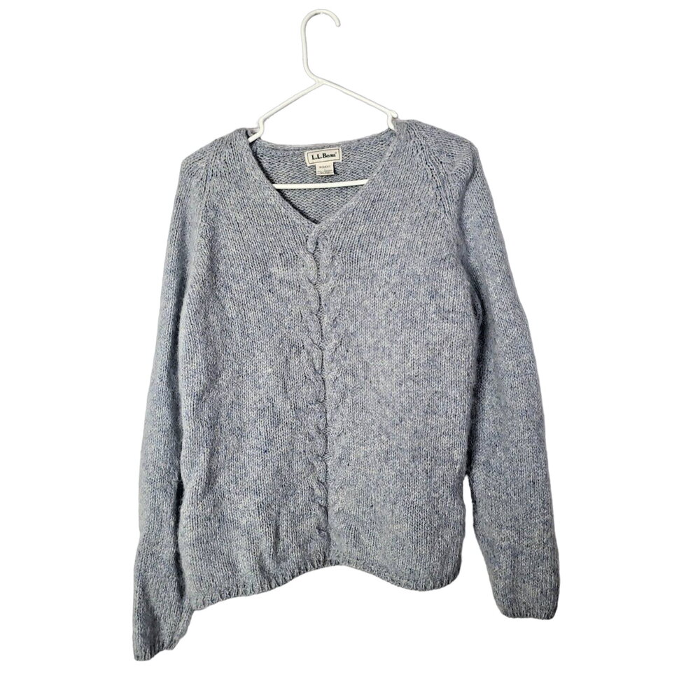 L.L. Bean Gray Cable Knit Lambswool Mohair Pullover Sweater Womans Size Large